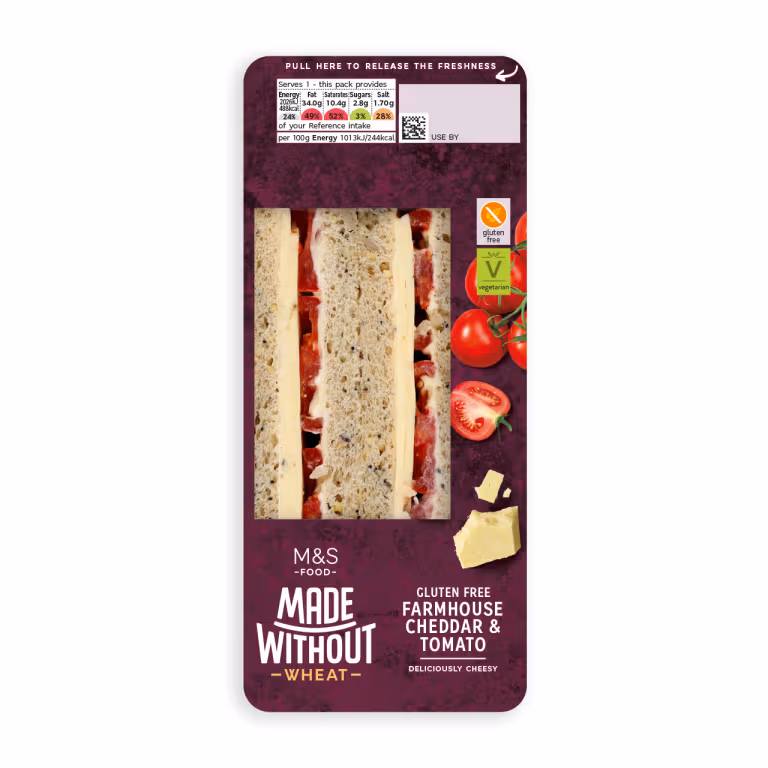 M&S Made Without Wheat Farmhouse Cheddar and Tomato Sandwich