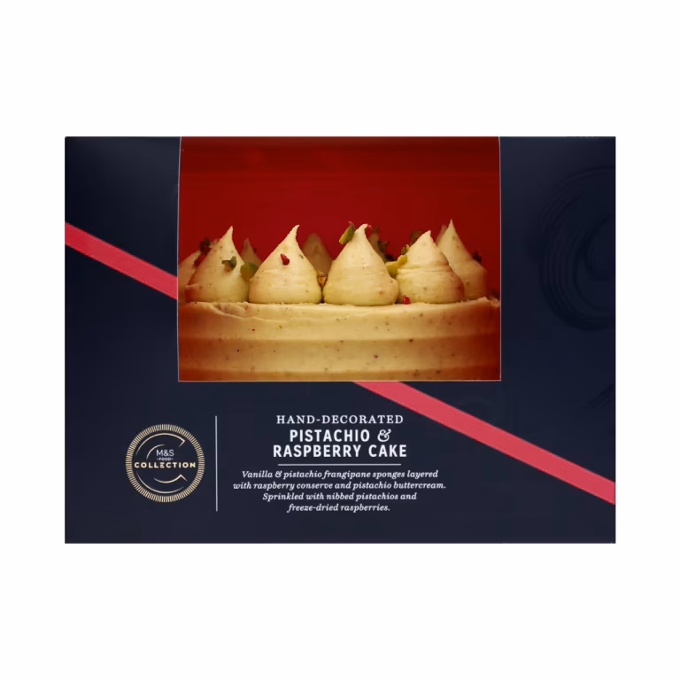 M&S Hand-Decorated Pistachio & Raspberry Cake