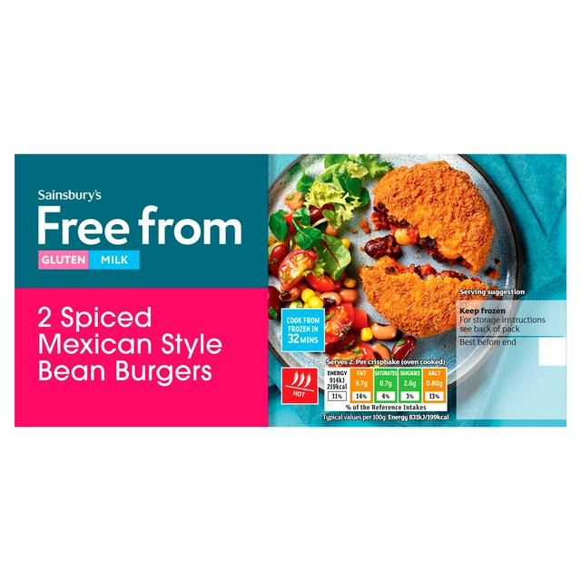 Sainsbury's Free From Spiced Mexican Style Bean Burgers x2 277g