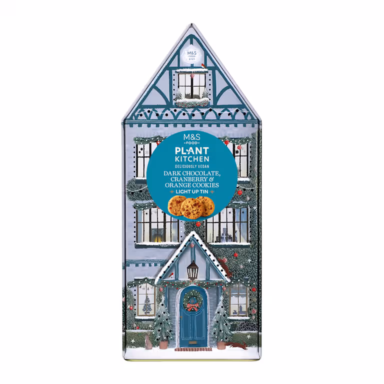 M&S Plant Kitchen Dark Chocolate, Cranberry and Orange Cookies Light-Up Tin