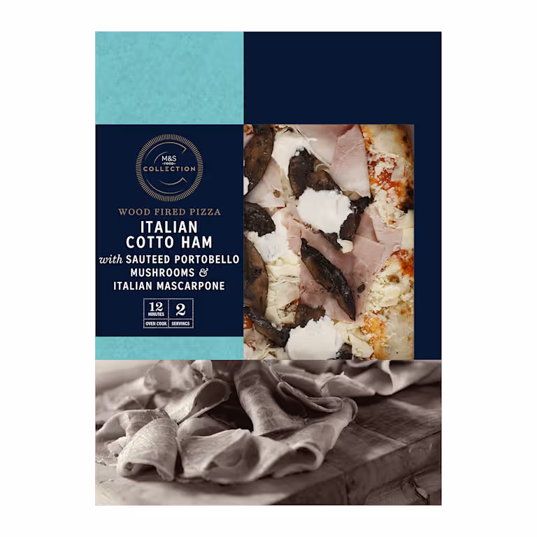 M&S Collection Italian Cotto Ham with Sauteed Portobello Mushrooms and Italian Mascarpone Pizza