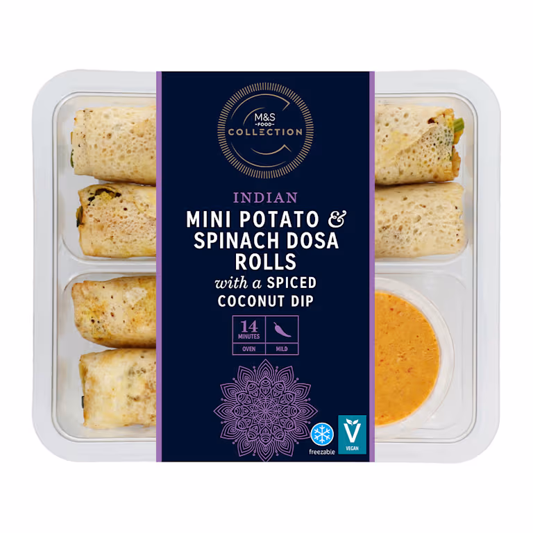 M&S Mini Potato & Spinach Dosa Rolls with a Spiced Coconut Dip