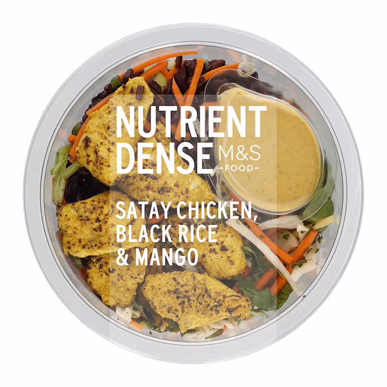 M&S Nutrient Dense Satay Chicken, Black Rice and Mango