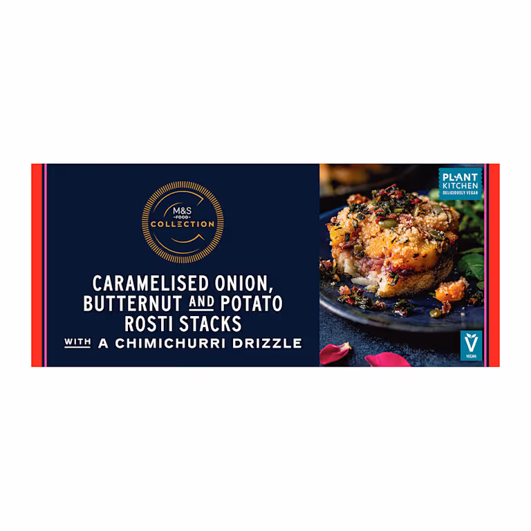 M&S Collection Caramelised Onion, Butternut and Potato Rosti Stacks with Chimichurri Drizzle
