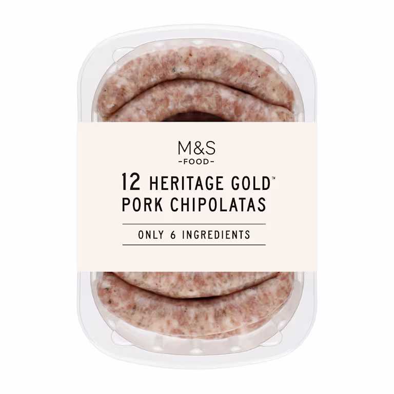 M&S Only 6 Ingredients 12 Heritage Gold Pork Chipolatas