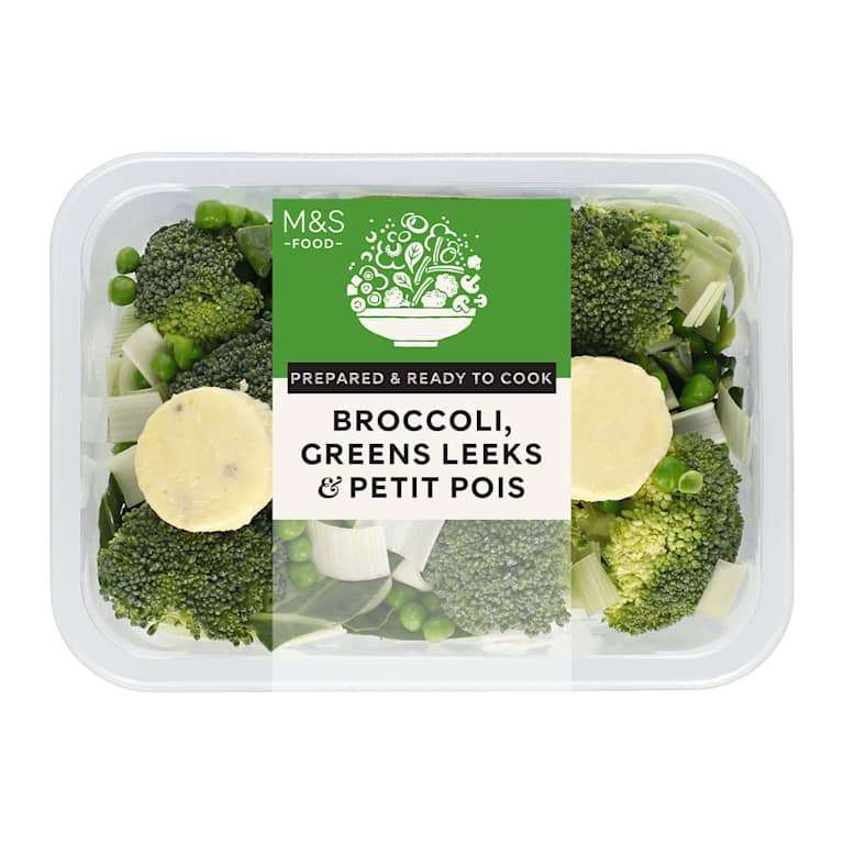 M&S Broccoli, Greens, Leeks and Petit Pois