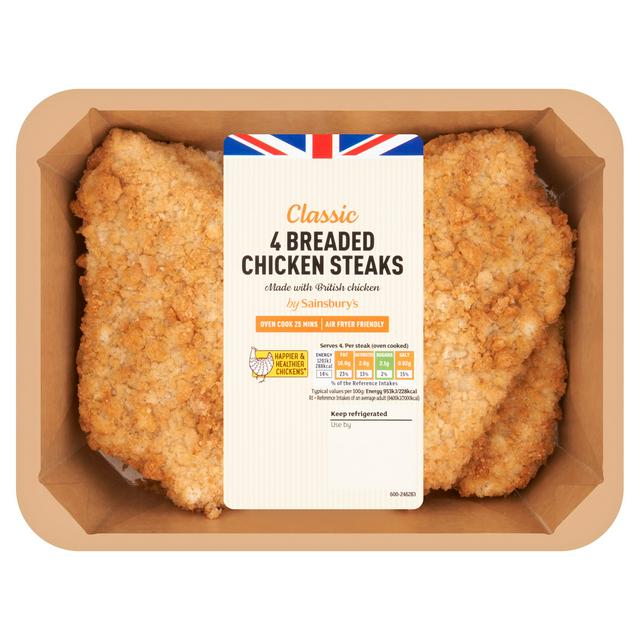 Sainsbury's Fresh Breaded British Chicken Steaks x4 505g