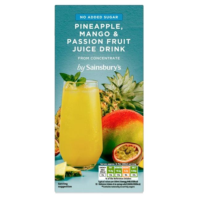 Sainsbury's No Added Sugar Pineapple Mango & Passion Fruit Juice Drink From Concentrate 1L
