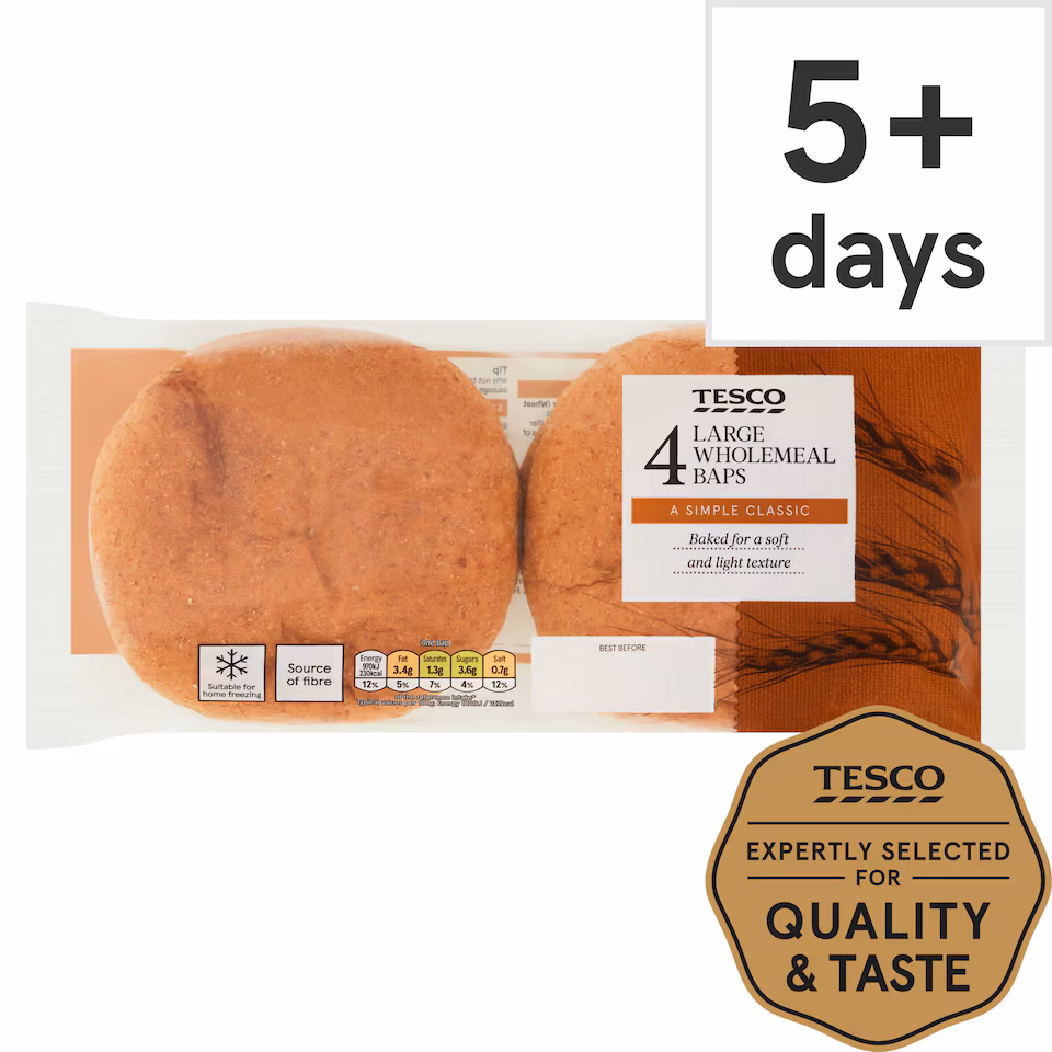 Tesco Large Wholemeal Baps 4 Pack