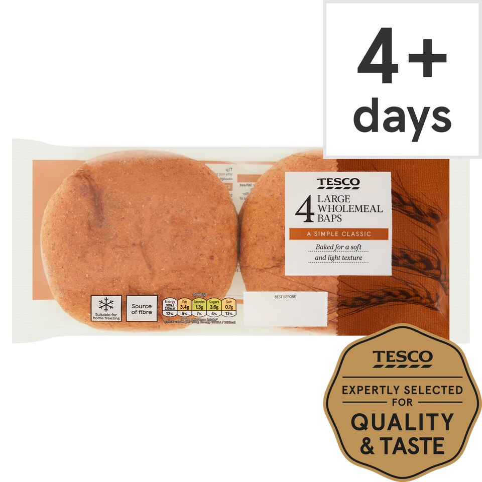 Tesco Large Wholemeal Baps 4 Pack