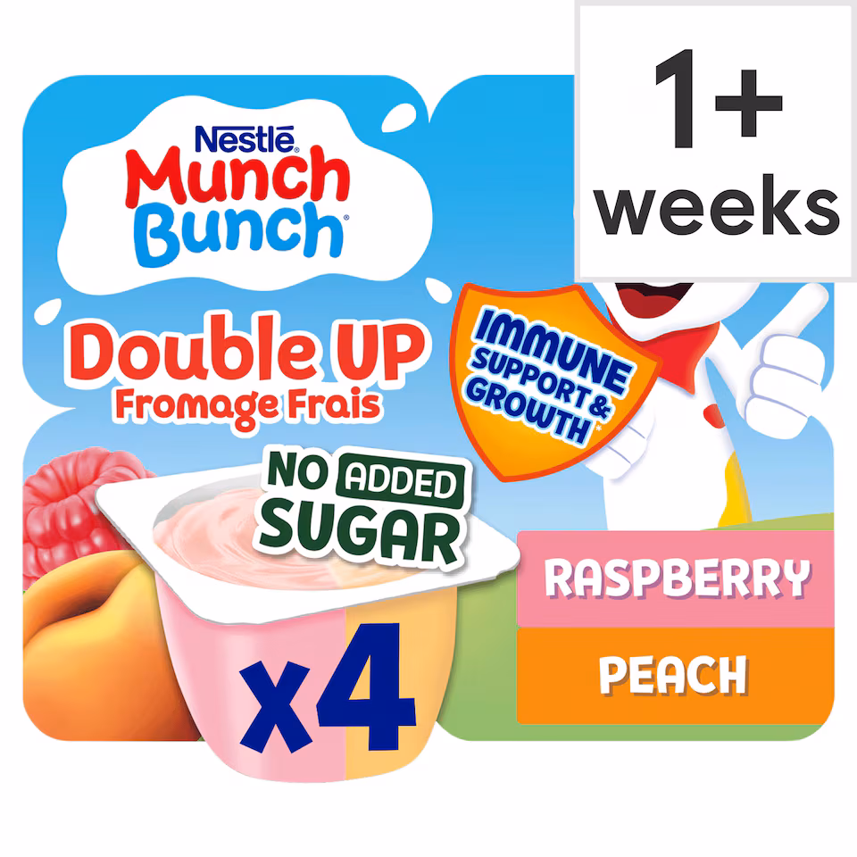 Munch Bunch Double Up Fromage Frais No Added Sugar Raspberry And Peach 4X85G