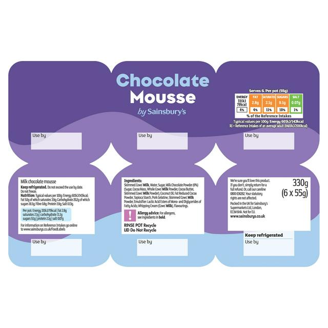 Sainsbury's Chocolate Mousse 6 x 60g