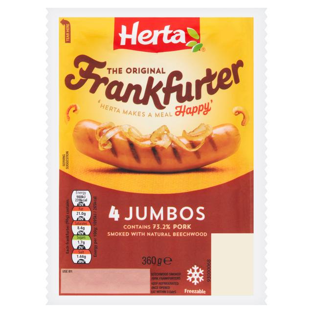 Herta Jumbo Frankfurter Hot Dogs x4 360g