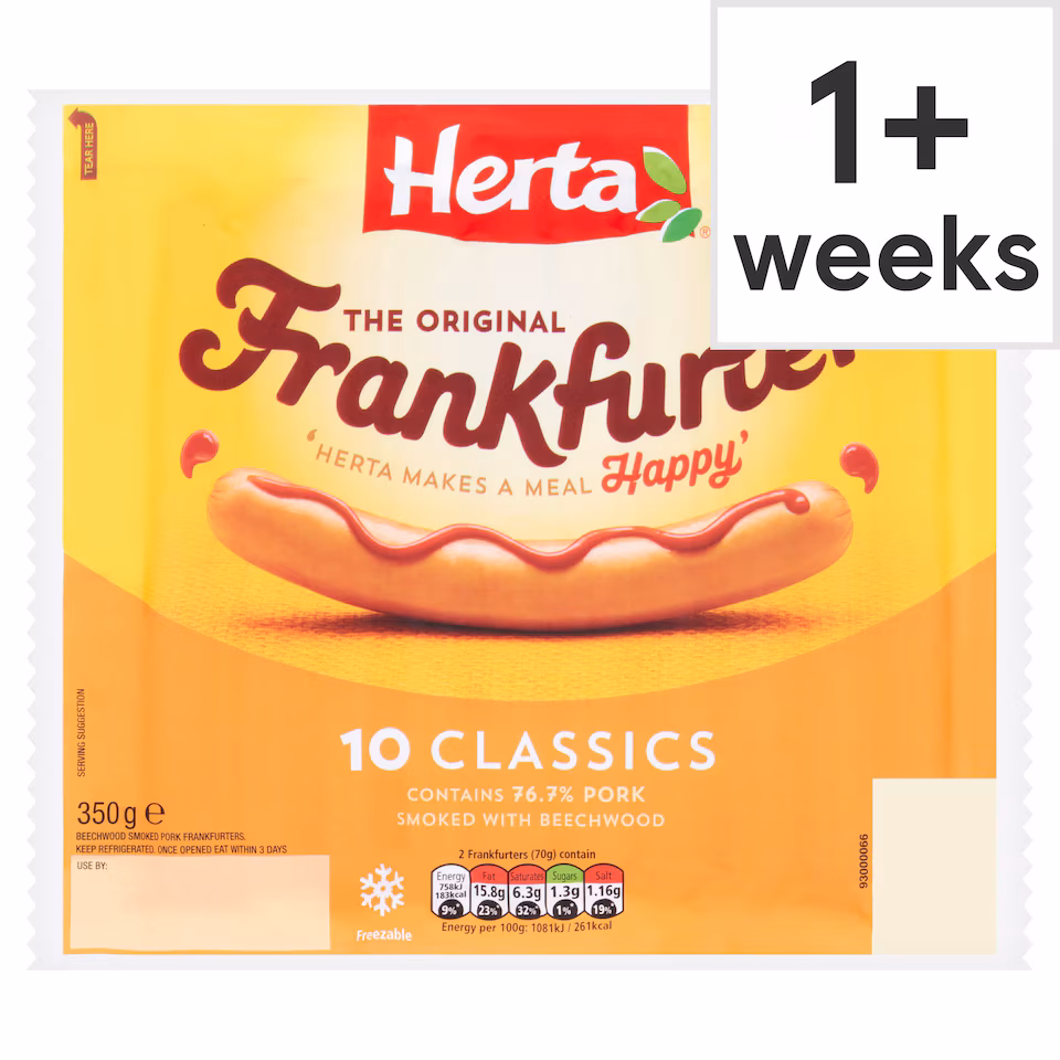 Herta Classic Frankfurter Hot Dogs 10 Pack 350G