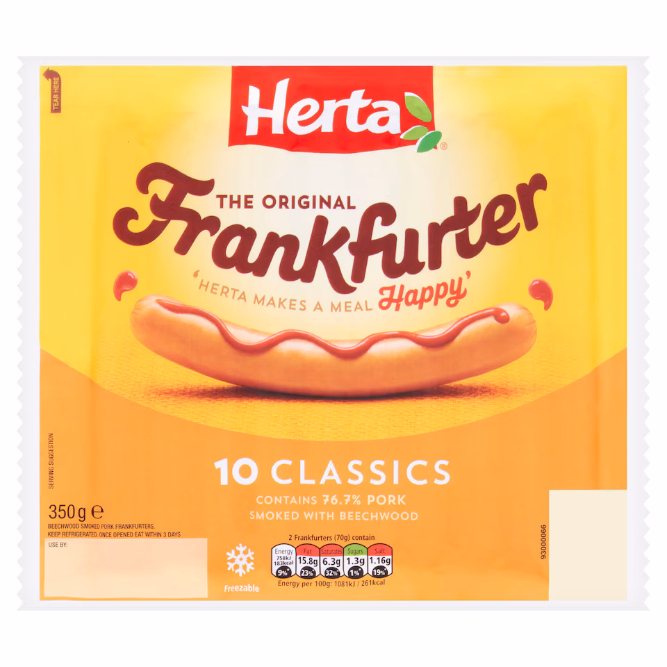 Herta Classic Frankfurter Hot Dogs 10 Pack 350G