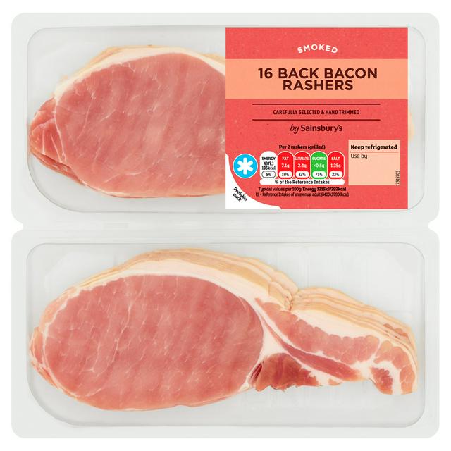 Sainsbury's Smoked 16 Back Bacon Rashers 2x250g