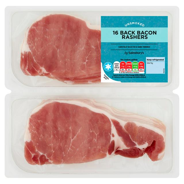 Sainsbury's Unsmoked 16 Back Bacon Rashers 2x250g