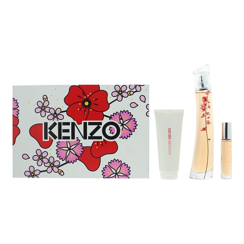 Kenzo Flower Ikebana Sakura Womens EDP 75ml 15ml Body Milk 3 Piece Gift Set