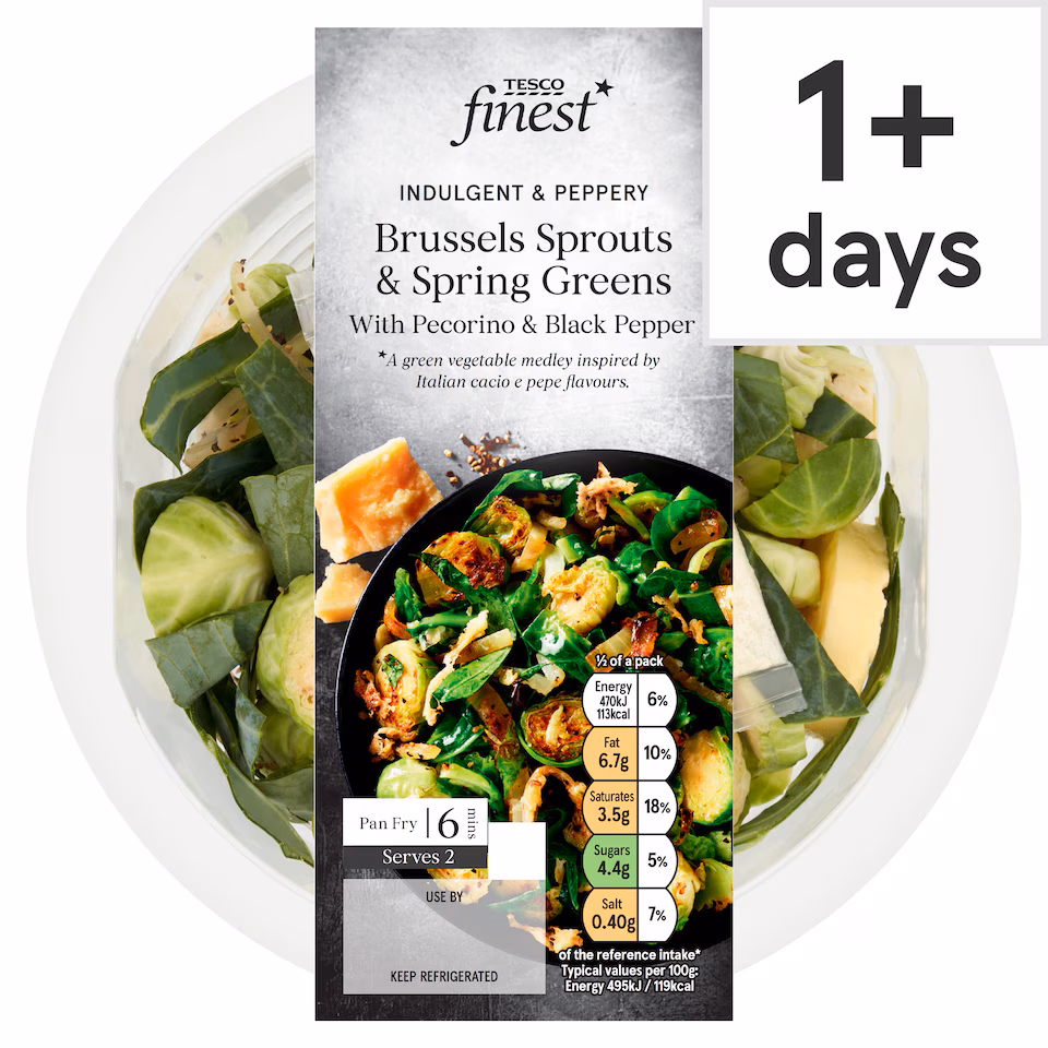 Tesco Finest Brussels Sprouts & Spring Greens with Pecorino & Black Pepper 220g