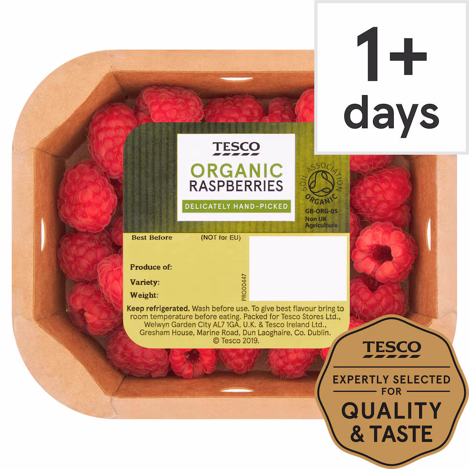 Tesco Organic Raspberries 150G