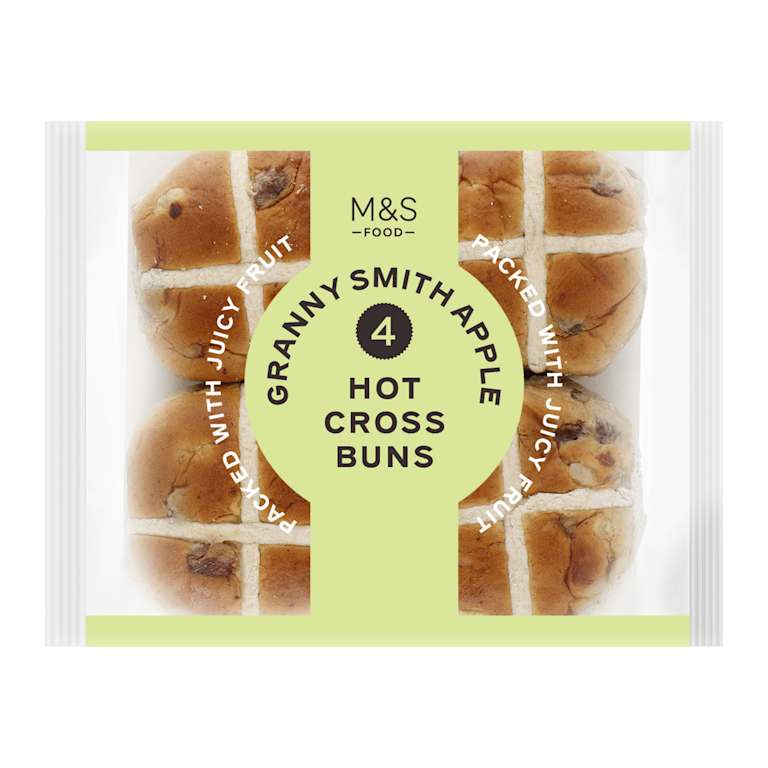 M&S 4 Granny Smith Apple Hot Cross Buns