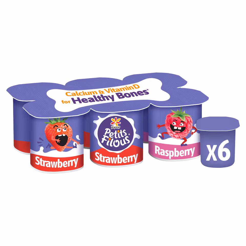Petits Filous Kids Strawberry & Raspberry Yoghurt Small Pots 6 x 47g