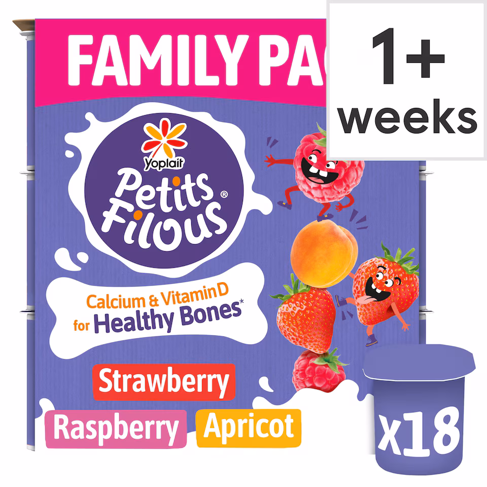 Petits Filous Strawberry Raspberry & Apricot Kids Yoghurt Pots Multipack 18x47g