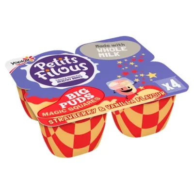 Petits Filous Kids Magic Squares Strawberry & Vanilla Dairy Dessert Pots 4 x 80g