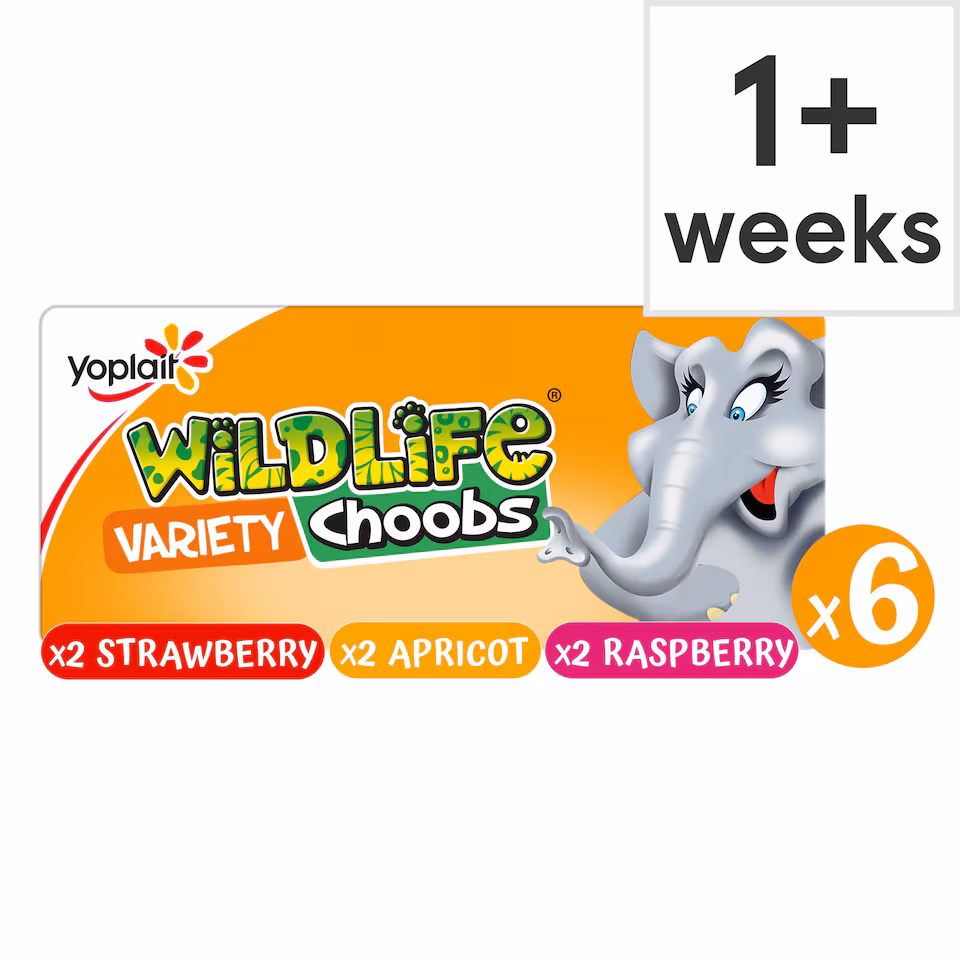 Wildlife Choobs Strawberry Raspberry & Apricot Kids Yoghurt Tubes 6x37g