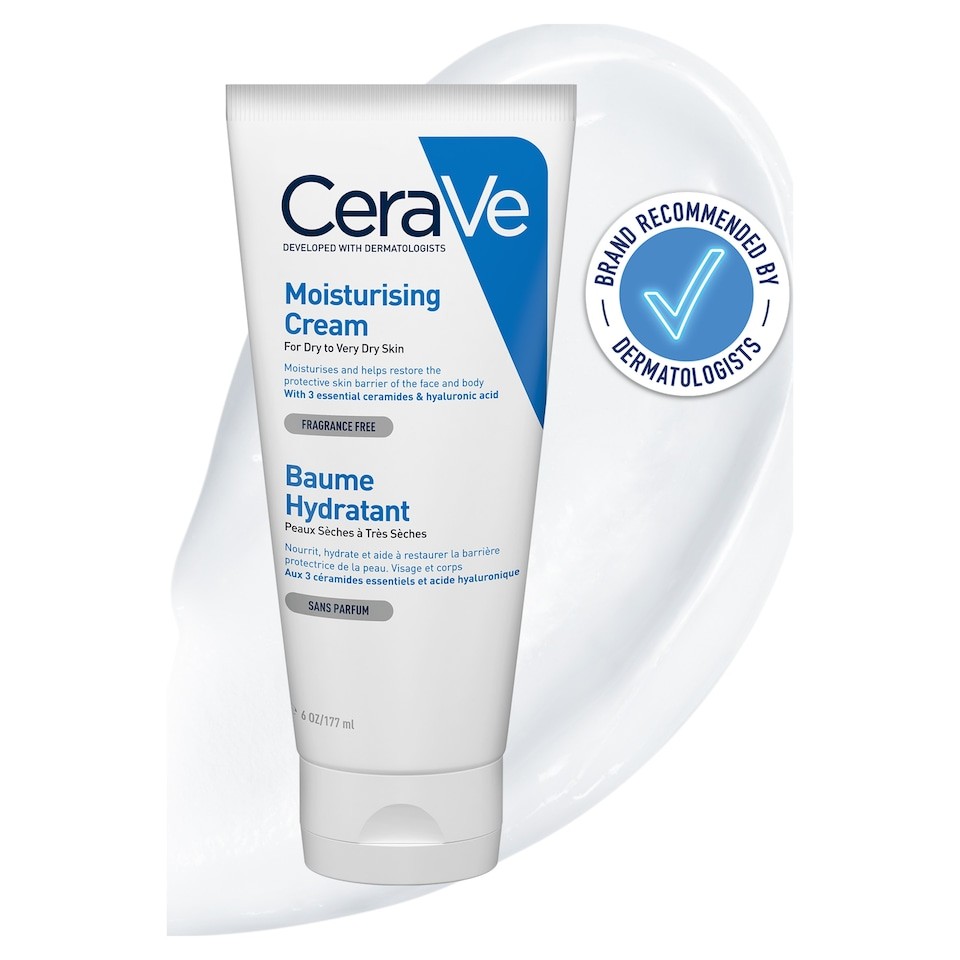 CeraVe Moisturising Cream Tube with 3 Essential Ceramides & Hyaluronic Acids for Dry to Very Dry Skin 177ml