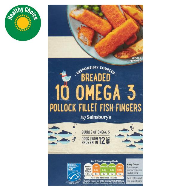 Sainsbury's 10 Breaded Omega 3 Pollock Fillet Fish Fingers 300g
