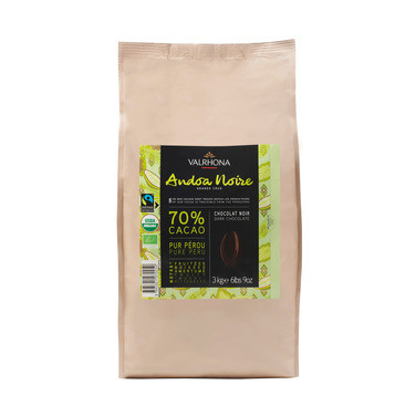 Sjokolade Mørk 70% Andoa Fairtrade og Økologisk 3kg Valrhona