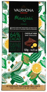 Mørk Sjokolade 64% med Appelsin "manjari Orange" 120g Valrhona