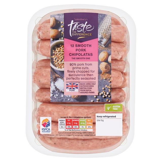 Sainsbury's Smooth Pork Chipolatas, Taste the Difference x12 375g