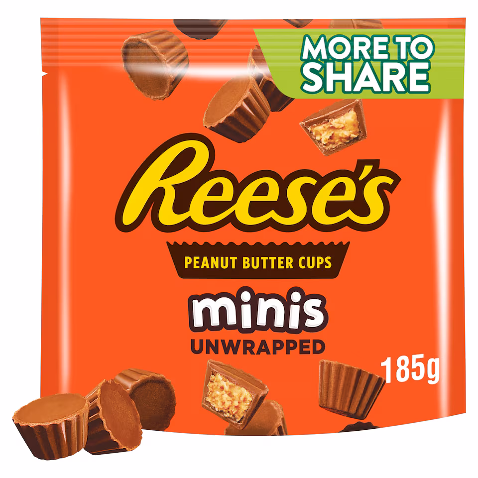 Reese's Milk Chocolate Peanut Butter Cups Mini's Unwrapped More To Share Pouch 185g