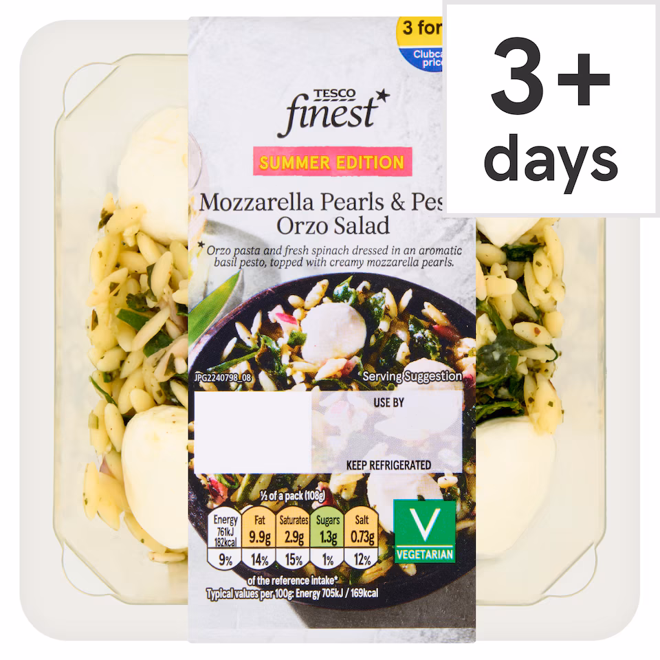 Tesco Finest Mozzarella Pearls & Pesto Orzo Salad 215g