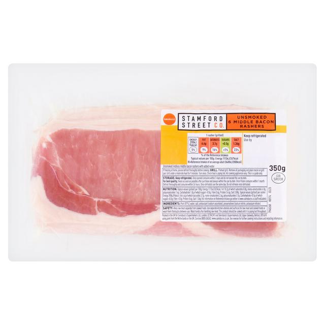 Stamford Street Co. Unsmoked Middle Bacon Rashers x6 350g