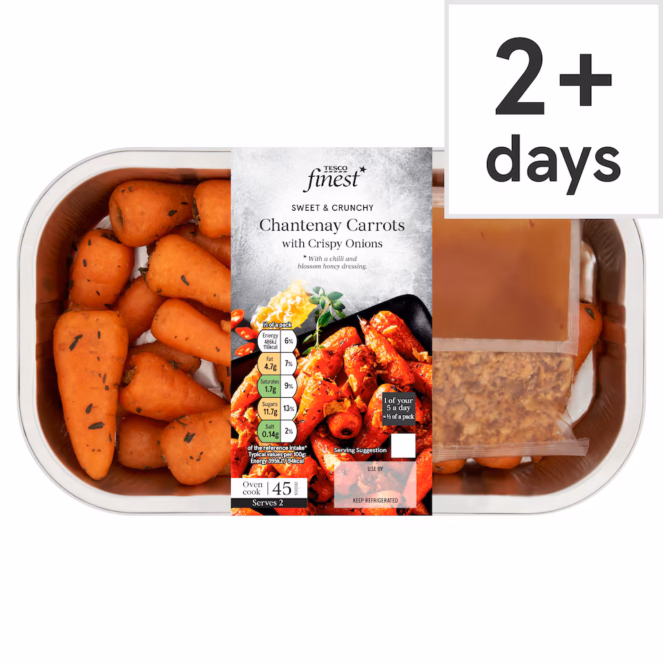 Tesco Finest Roasting Chantenay Carrots with Hot Honey & Crispy Onions 350g