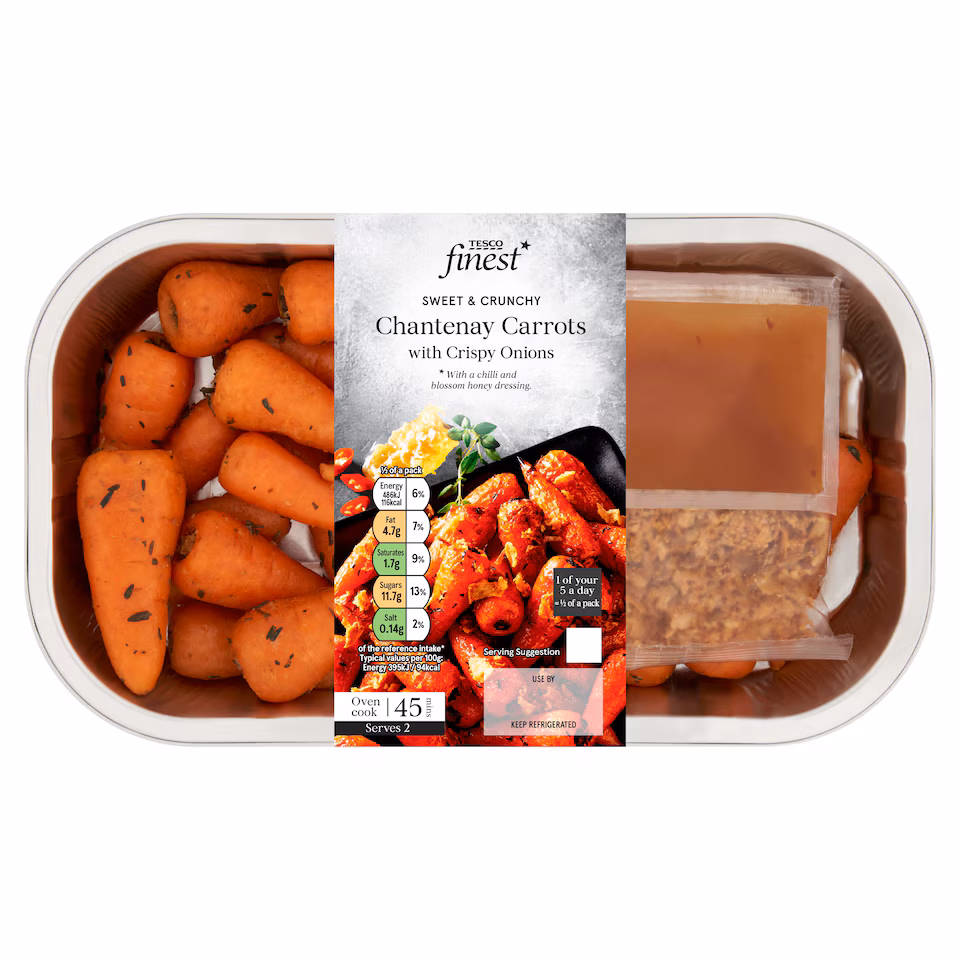 Tesco Finest Roasting Chantenay Carrots with Hot Honey & Crispy Onions 350g