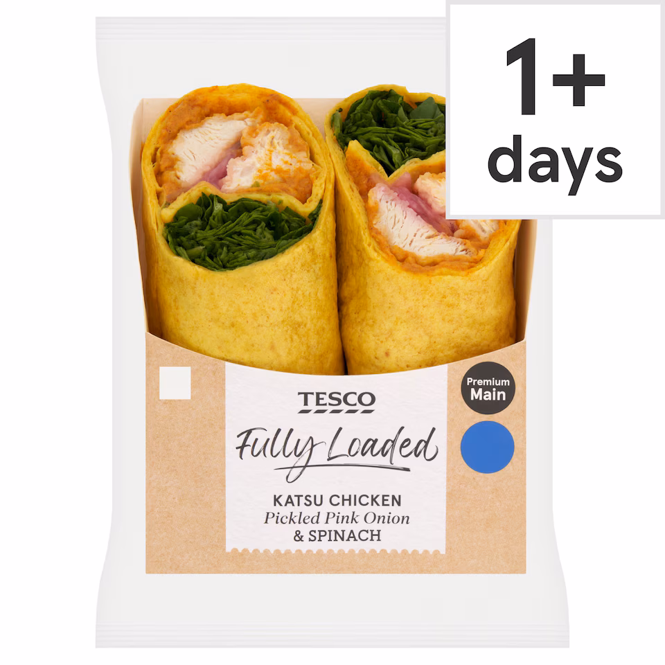 Tesco Fully Loaded Katsu Chicken, Pickled Pink Onions & Spinach Wrap