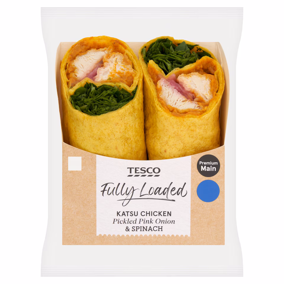 Tesco Fully Loaded Katsu Chicken, Pickled Pink Onions & Spinach Wrap