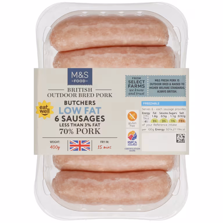M&S 6 British Outdoor Bred Pork Butchers Sausages