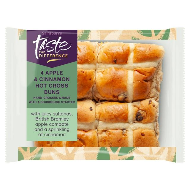 Sainsbury's Apple & Cinnamon Hot Cross Buns, Taste the Difference x4 280g