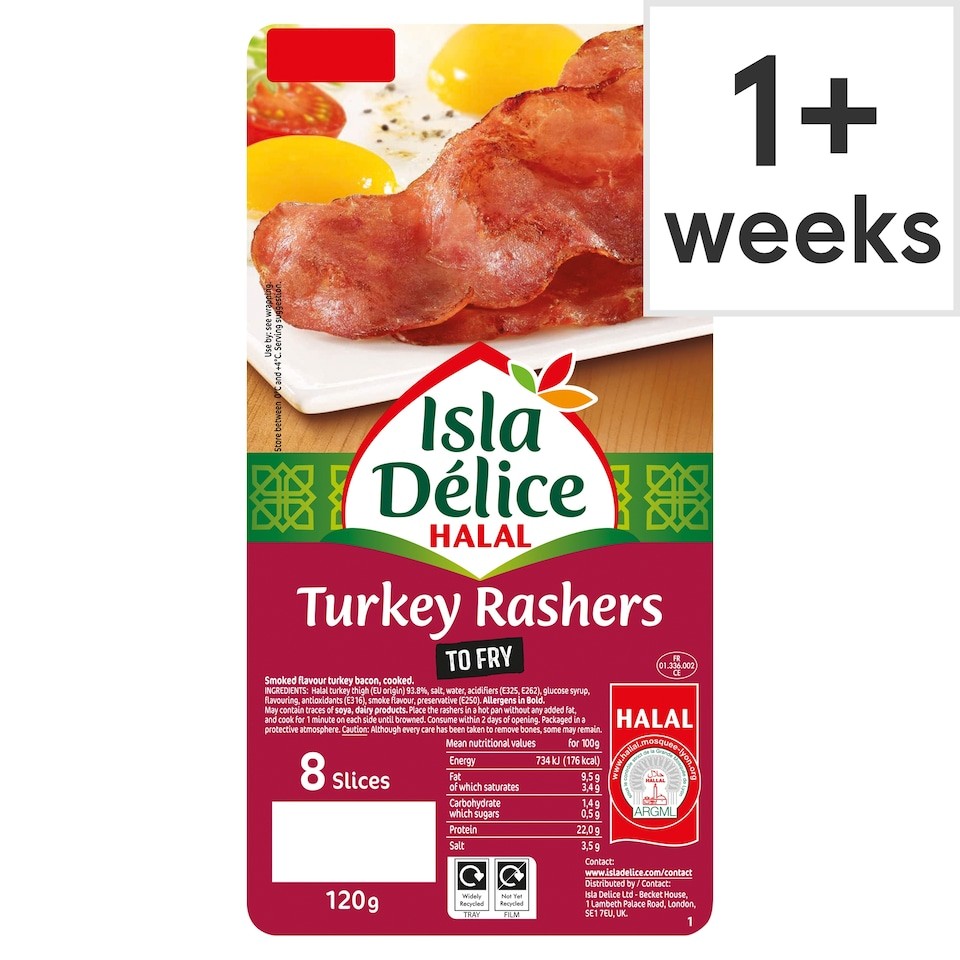 Isla Delice Halal Turkey Rashers 8 Slices 120g