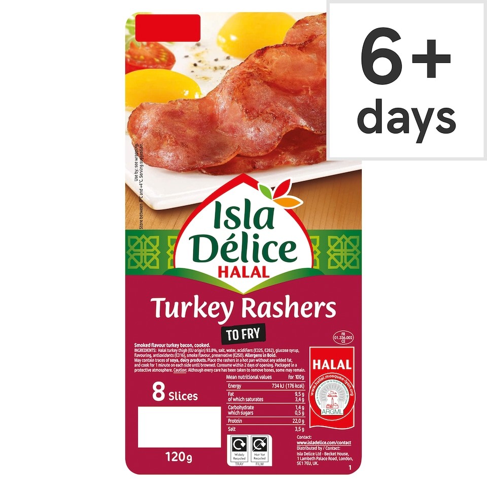Isla Delice Halal Turkey Rashers 8 Slices 120g
