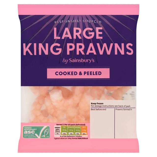 Sainsbury's Frozen Large Cooked & Peeled King Prawns ASC 180g