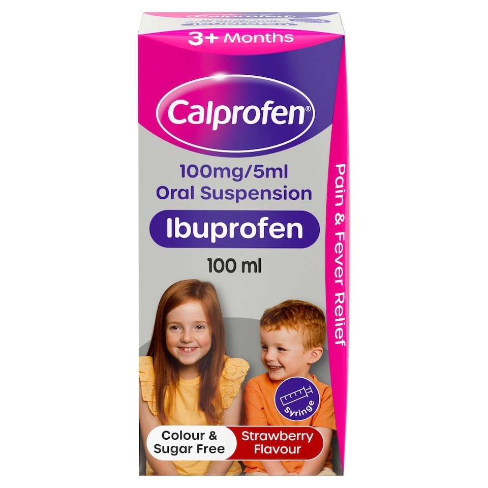 Calprofen Oral Suspension Ibuprofen 3+ Months Strawberry 100ml