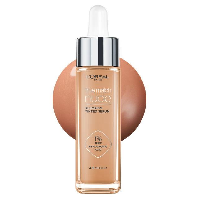 L'Oreal Paris True Match Nude Plumping Tinted Serum, 1% Hyaluronic Acid, Shade 4-5 Medium