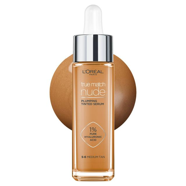 L'Oreal Paris True Match Nude Plumping Tinted Serum, 1% Hyaluronic Acid, Shade 5-6 Medium Tan