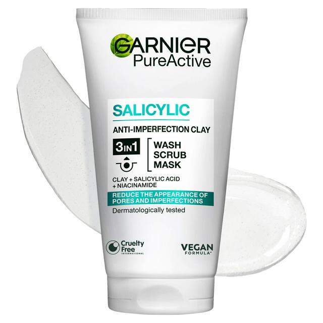Garnier Pure Active 3in1 Clay Mask Wash Scrub for Oily Skin 150ml